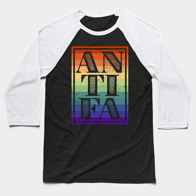 AntiFa Gay Pride Vintage Distressed Baseball T-Shirt by Muzehack